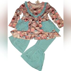 Pete & Lucy Cupcake Print Kids Set - Blue and Pink